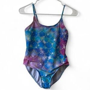 One Piece Swimsuit Bathing Suit Mermaid Scale Print Girls Large 11/12 SHEIN Kids